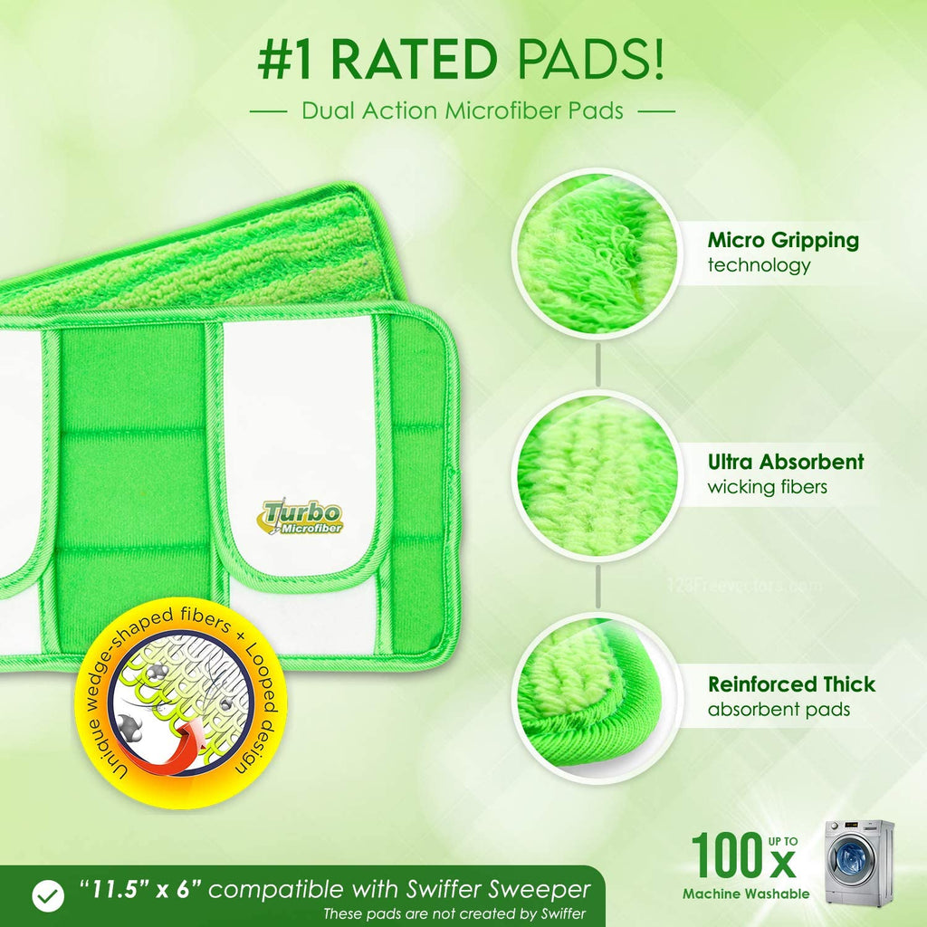6 Reusable Mop Pads Fit Swiffer WetJet - Washable Microfiber Mop
