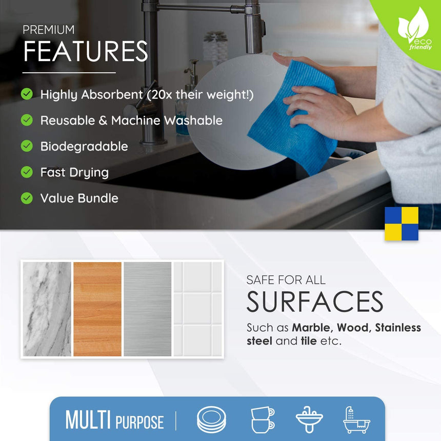 Swedish Dishcloth Cellulose Sponge Cloths - Bulk 10 Pack of Eco-Friend –  Flammi Lifestyle