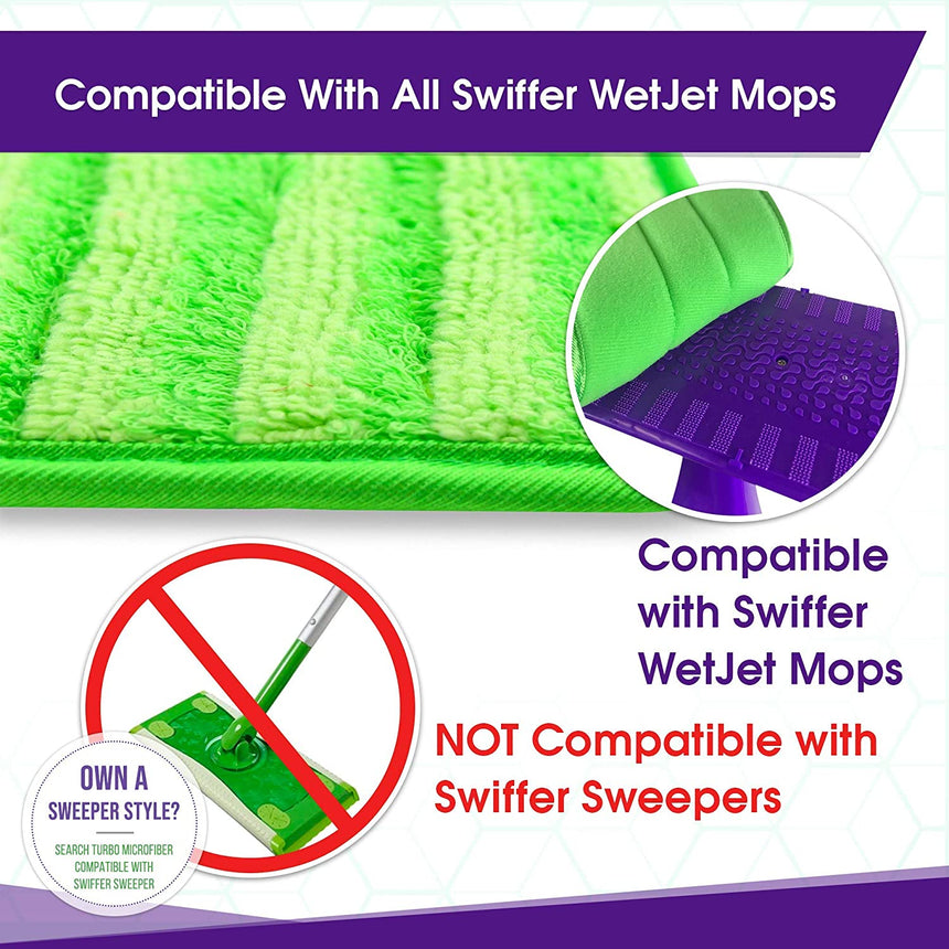 Reusable Floor Mop Pads - Swiffer Wet Jet Compatible Refills 4 Pack -  Machine Washable, 12-inch Microfiber Mop Swiffer Wet Pads - Eco-Friendly