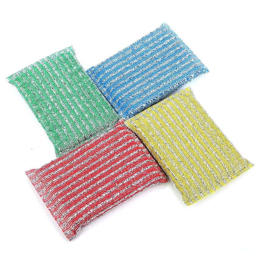 Flammi Kitchen Scrubbing Sponges Double Side Scouring Pads Pack of 4 in Assorted Colors